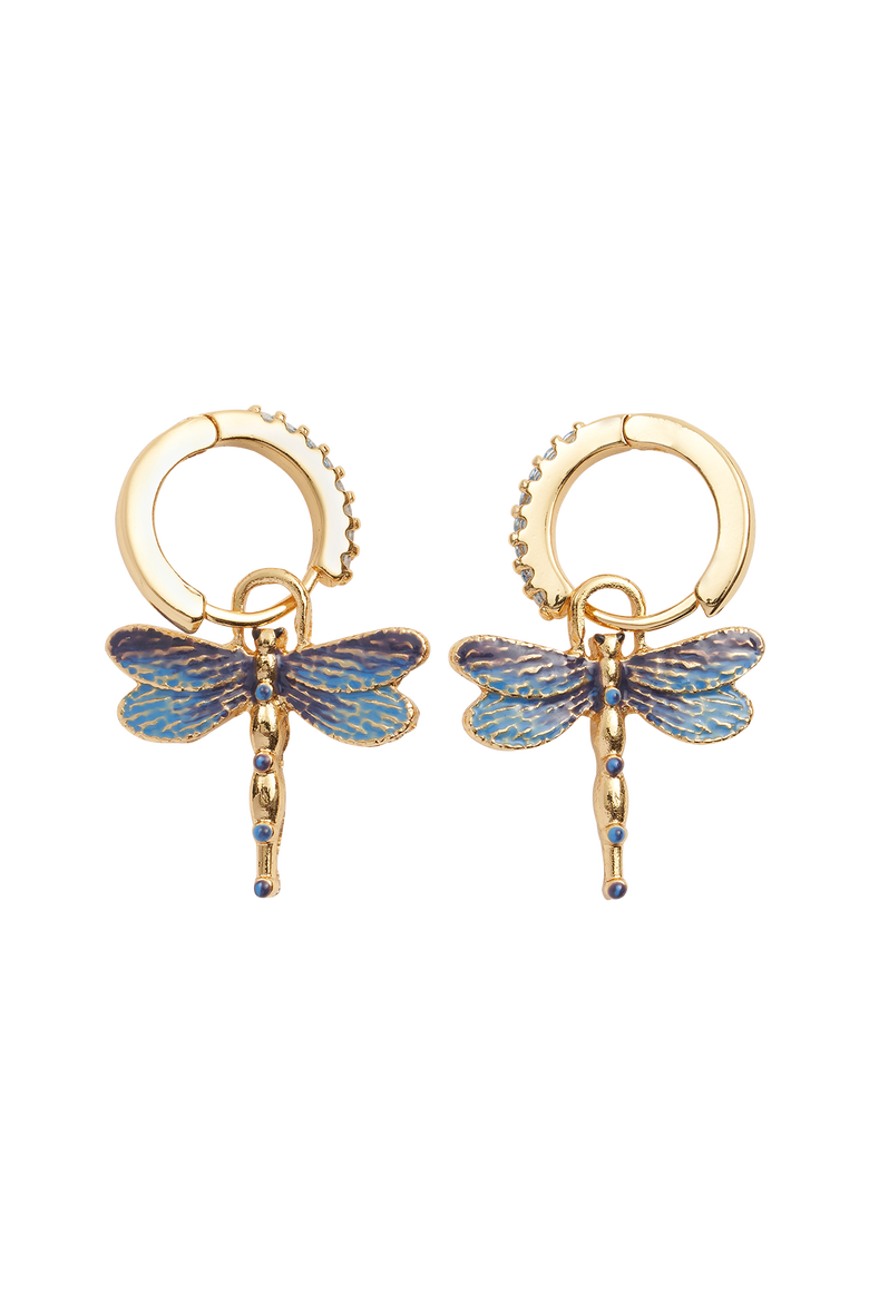 Dragonfly Crystal Earrings, Alternate, color, Blue & Gold