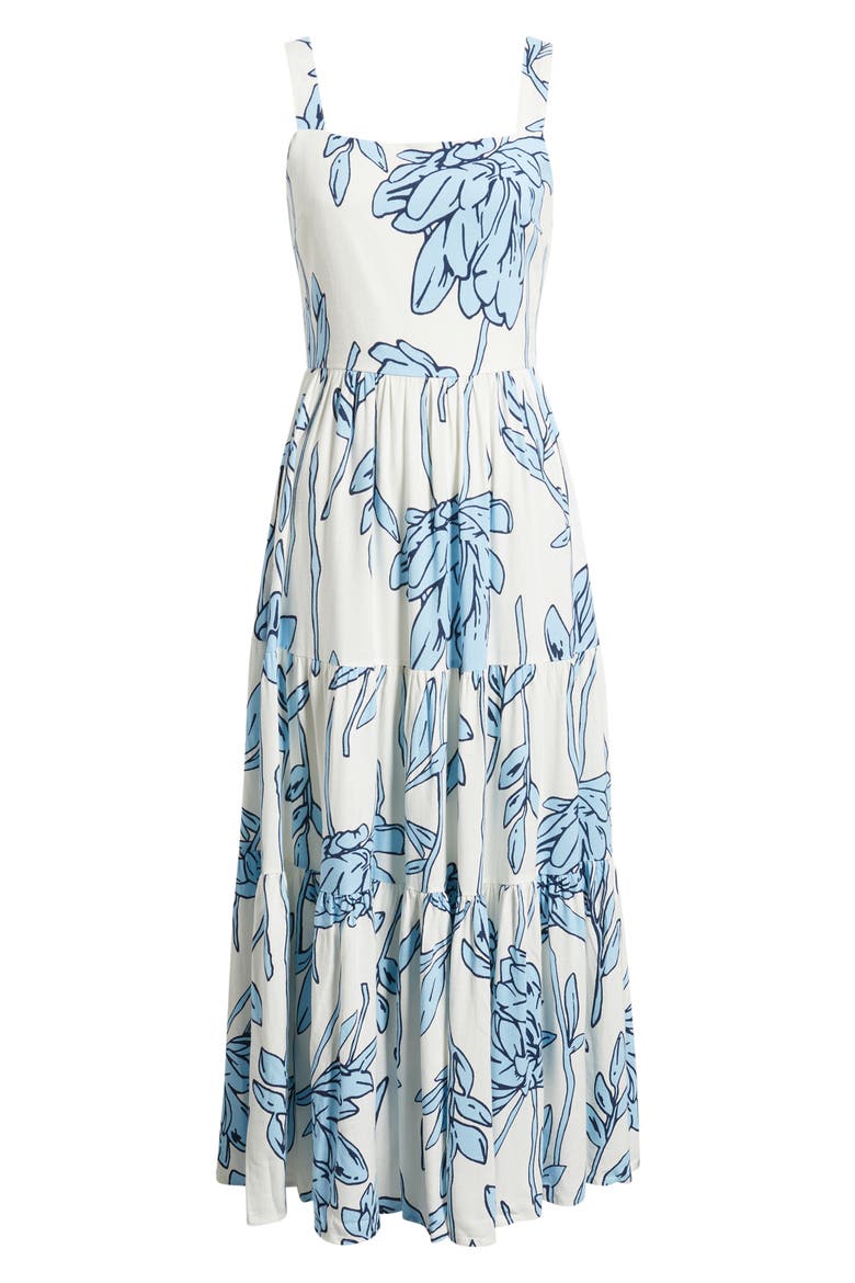 Carmen Tiered Print Midi Dress, Alternate, color, COASTAL BLOOM