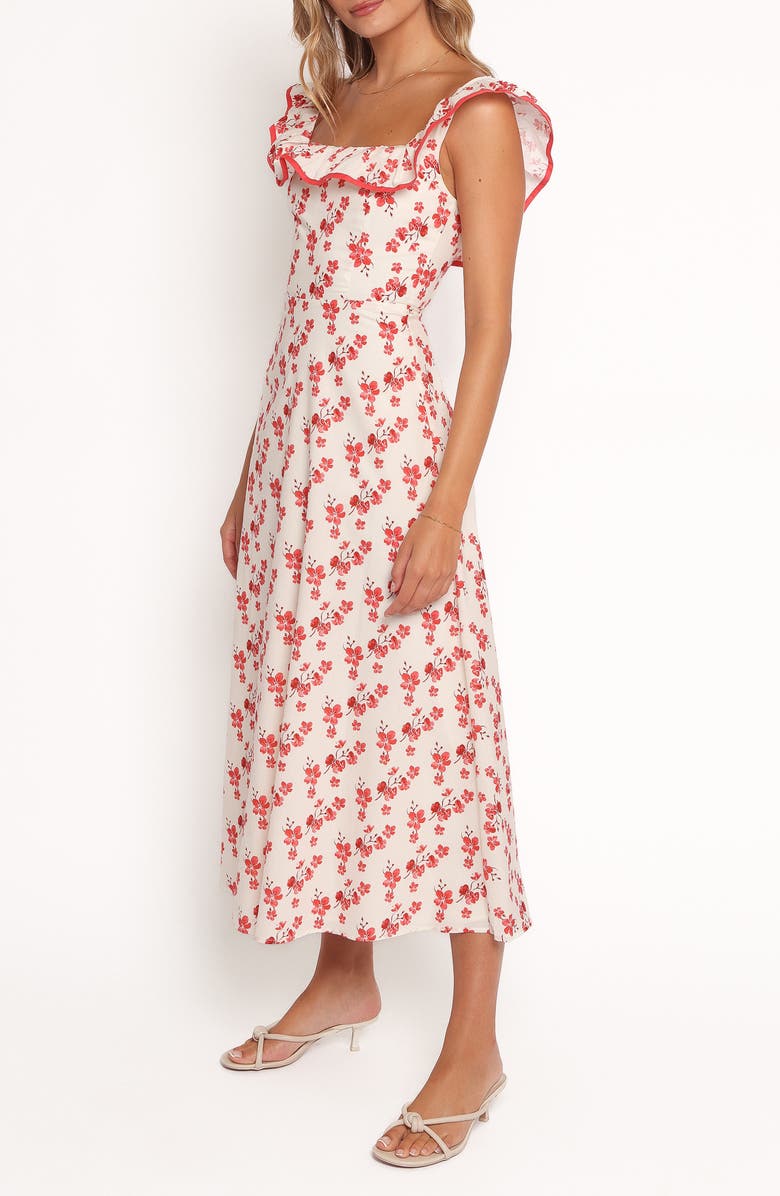 Petal & Pup Lucille Floral Ruffle Cotton Midi Dress, Alternate, color, Red Floral