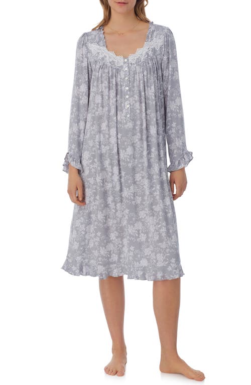 Eileen West Long Sleeve Waltz Nightgown in Grey Print 