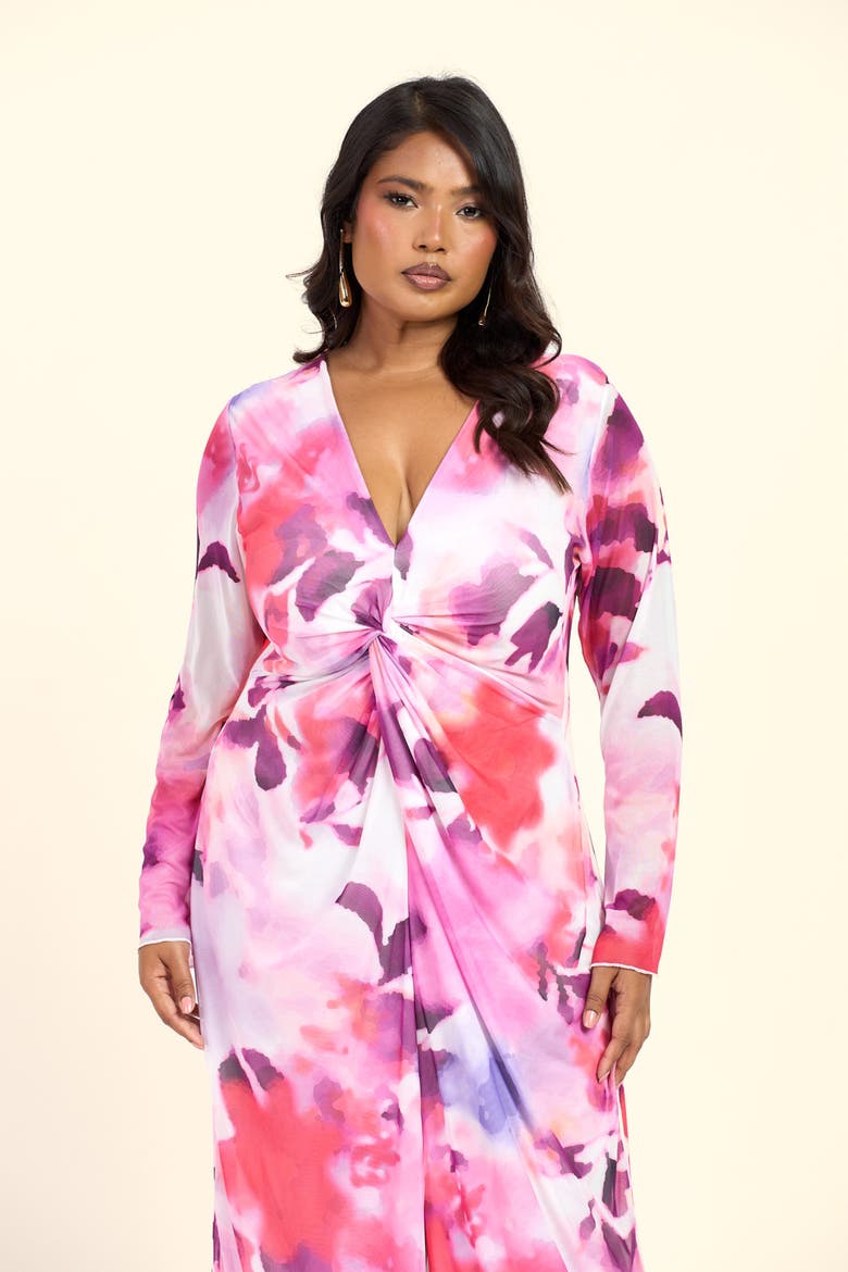 Plus Size Floral Twist Front Midi Dress, Alternate, color, Pink
