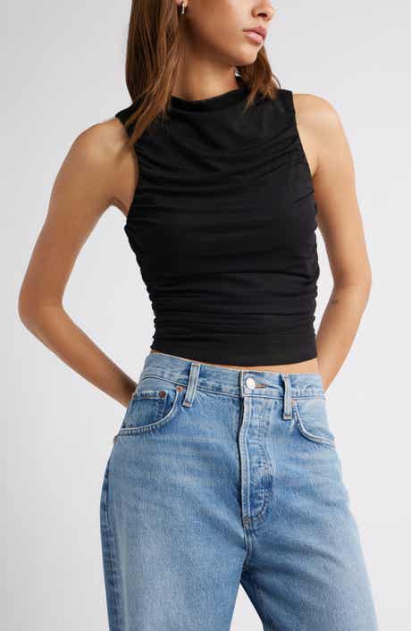 Open Edit Ruched Mesh Tank Top