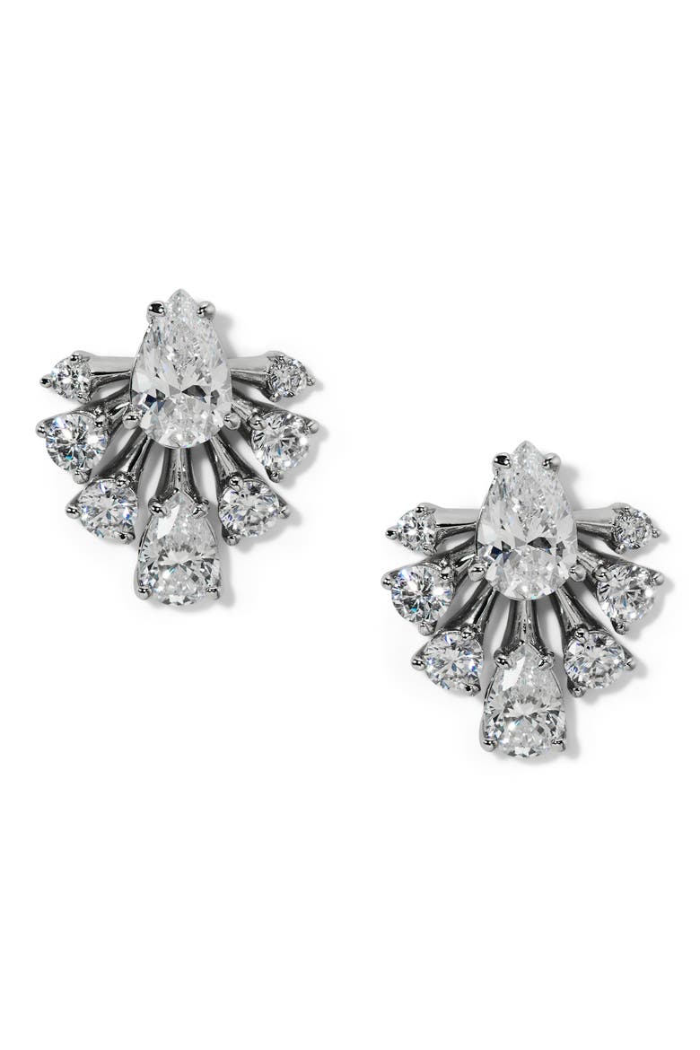 Hera Fan Cubic Zirconia Stud Earrings, Main, color, RHODIUM
