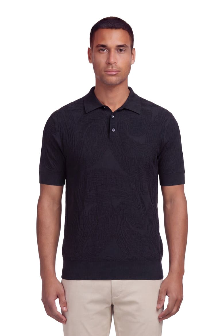 Mens Jacquard Linen Cotton Polo, Main, color, Black