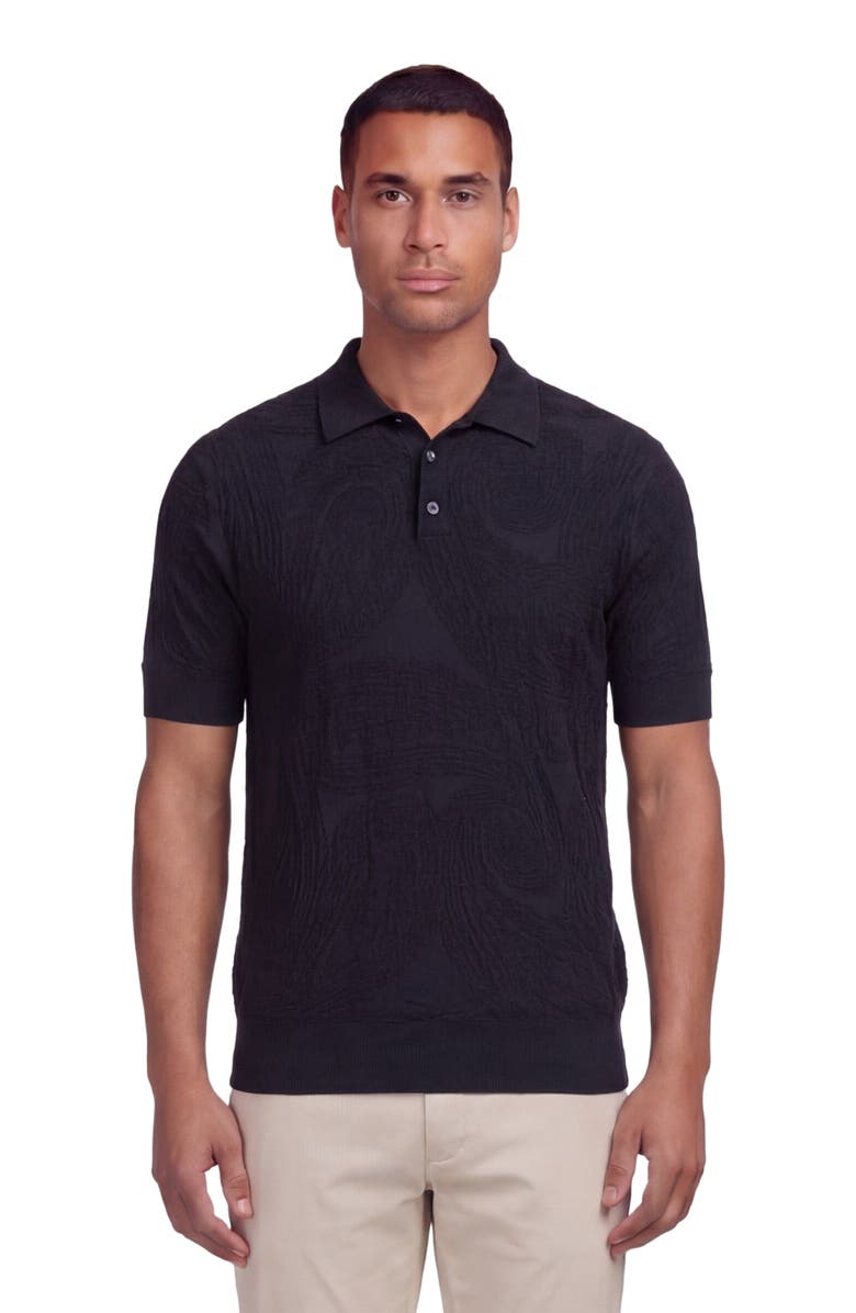 Lords of Harlech Mens Jacquard Linen Cotton Polo, Main, color, Black