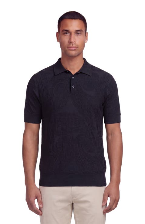 Mens Jacquard Linen Cotton Polo