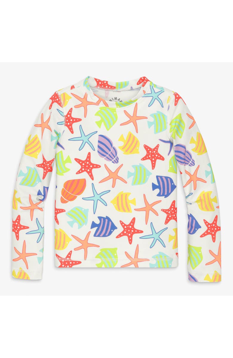 Primary Kids Long Sleeve Swim Top In Seasonal Prints, Main, color, White Under The Sea