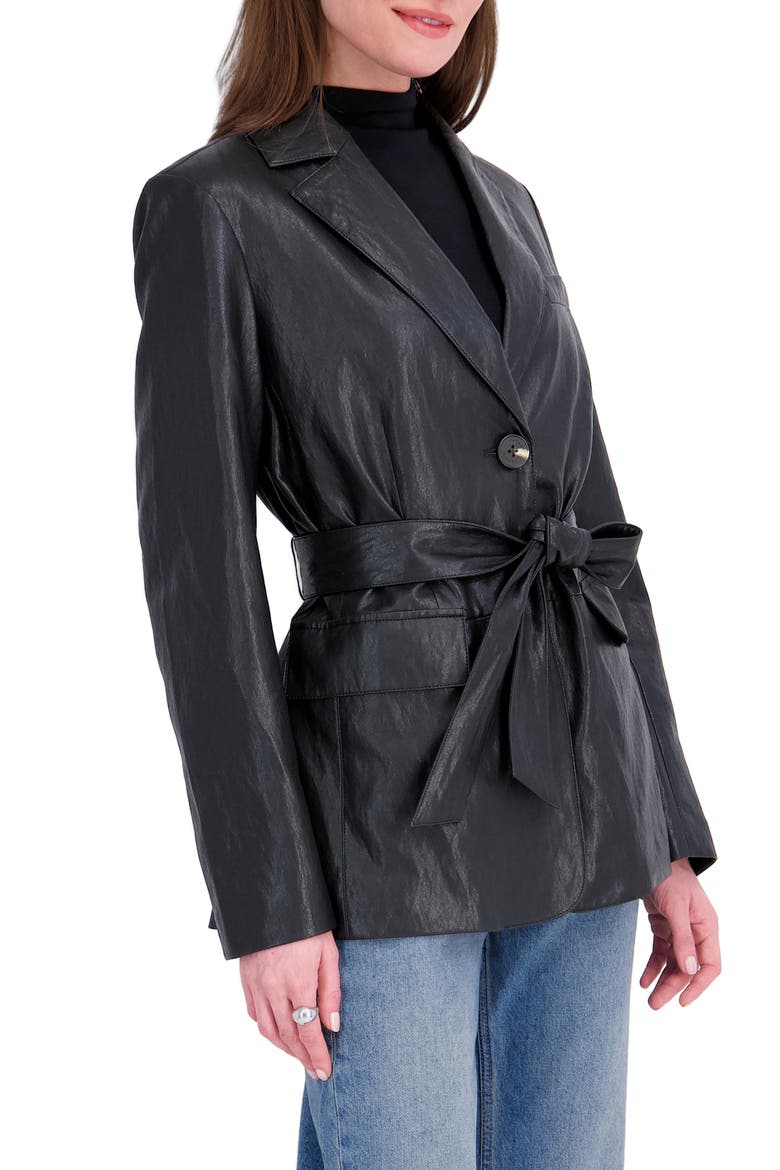 Valentina Belted Faux Leather Jacket, Alternate, color, BLACK