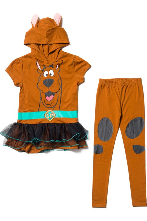 Scooby Doo Kids' Scooby-doo Hooded Tutu Tee And Leggings Set In  Brown