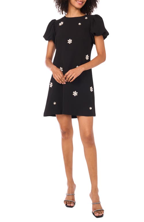 CeCe Embellished Puff Sleeve Sheath Dress in Rich Black 