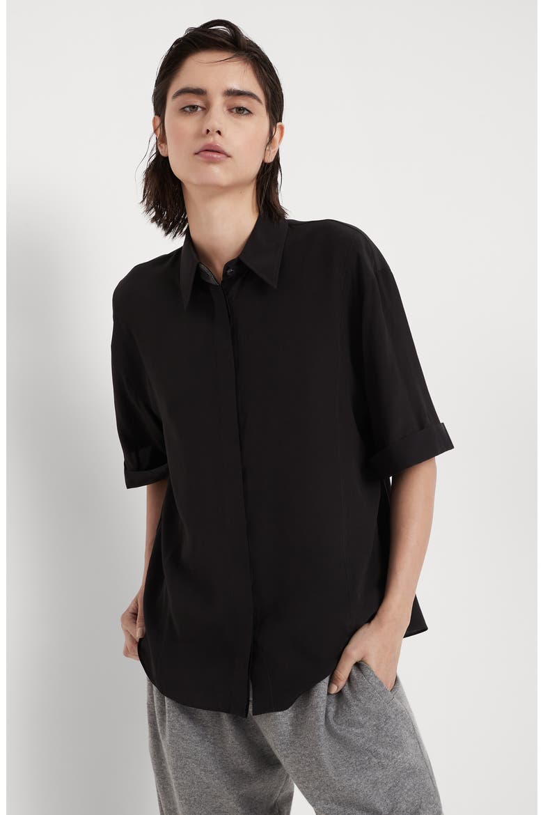 Crêpe de Chine shirt, Alternate, color, Black