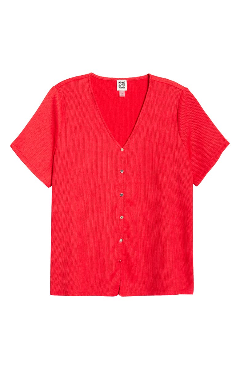 Anne Klein Short Sleeve Knit Button-Up Shirt, Alternate, color, Begonia Red