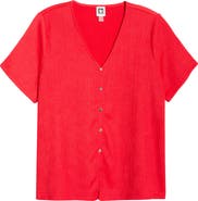 Anne Klein Short Sleeve Knit Button-Up Shirt