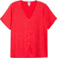 Anne Klein Short Sleeve Knit Button-Up Shirt