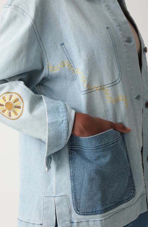 Electric & Rose Oversize Embroidered Denim Chore Jacket In Blue