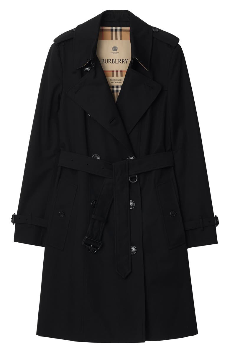 Burberry Chelsea Heritage Cotton Trench Coat, Alternate, color, Black