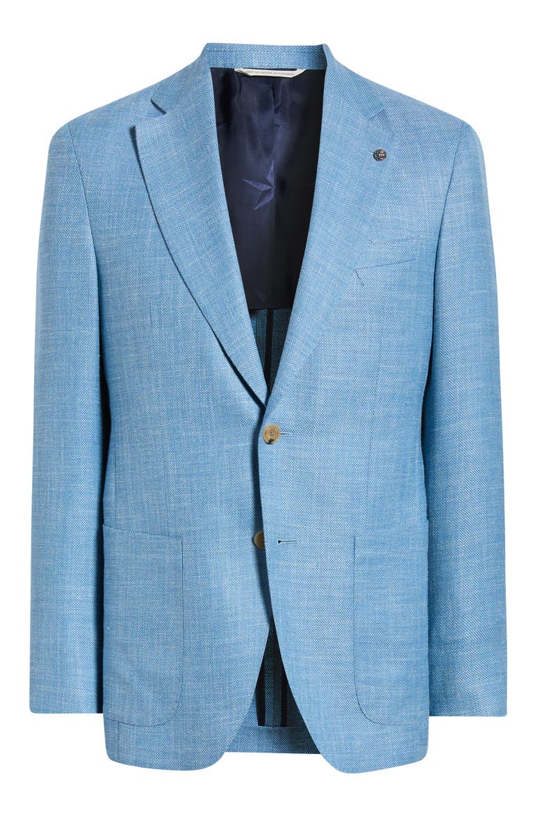 250th Capsule Myles Unconstructed Light Blue Slub Wool & Silk Blend Sport Coat, Alternate, color, LIGHT BLUE