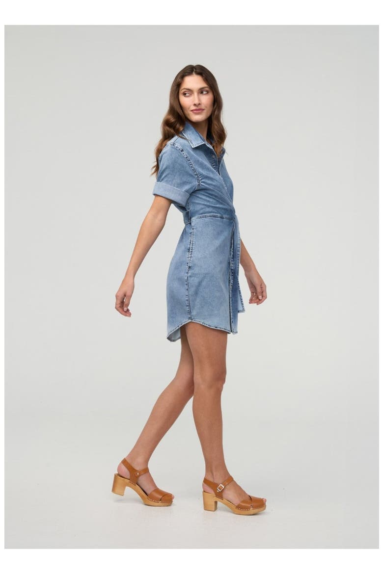 Performance Denim Lite Wrap Shirt Dress, Alternate, color, Light-Stone