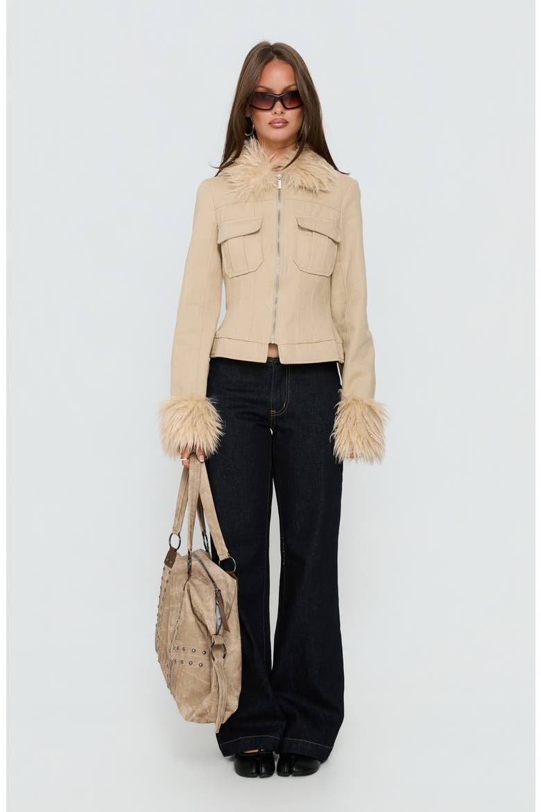 Nindie Faux Fur Contrast Jacket, Alternate, color, TAN