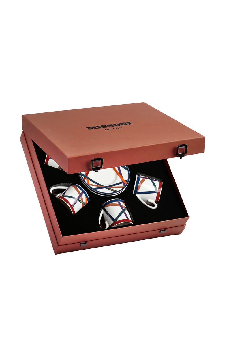 Coffee Cup & Saucer NASTRI Set of 6 in Luxury Box Multicolor diam. 2.3", H 2.5", Cap. 4 oz, Saucer diam. 4.75", Main, color, Multicolor