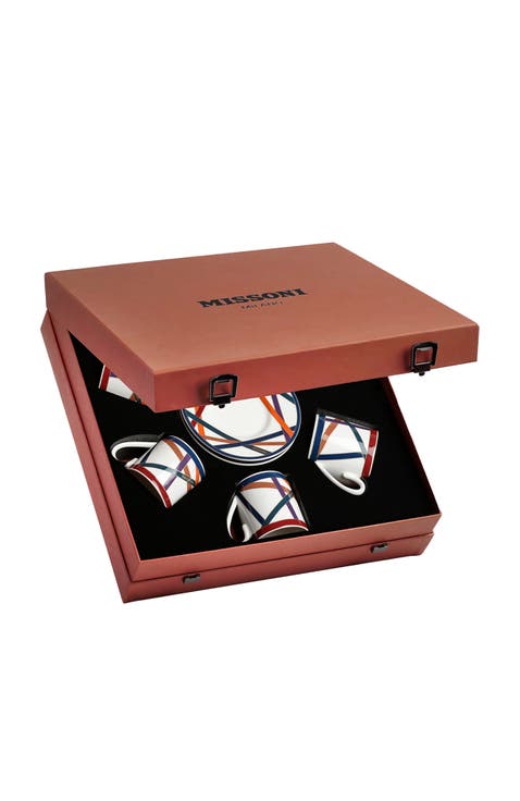 Coffee Cup & Saucer NASTRI Set of 6 in Luxury Box Multicolor diam. 2.3", H 2.5", Cap. 4 oz, Saucer diam. 4.75"