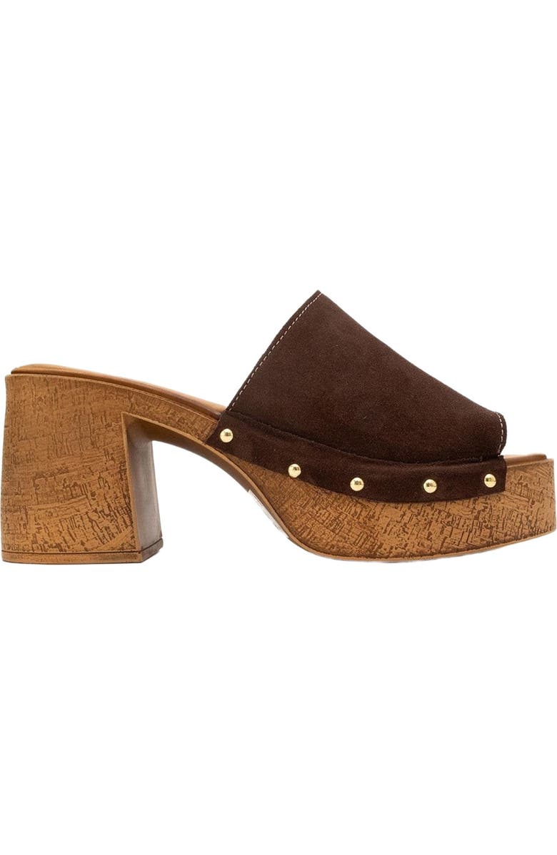 Forever & Always Shoes Pull Leather Platform Mules, Alternate, color, Dark Brown Suede Leather