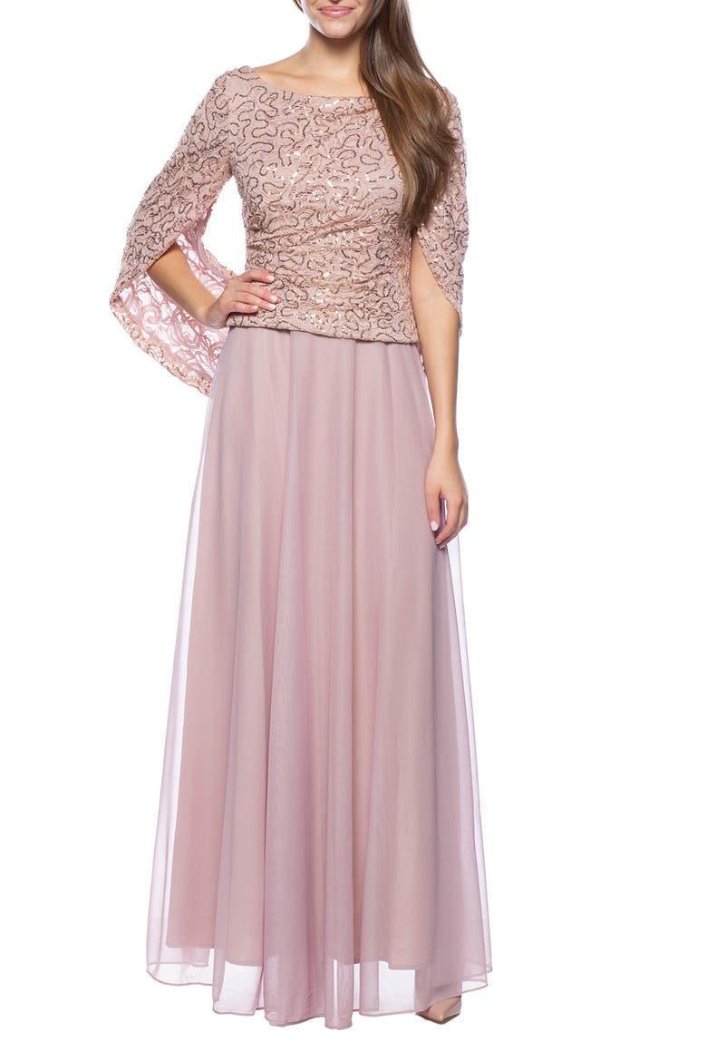 Lace Capelet Gown, Main, color, BLUSH