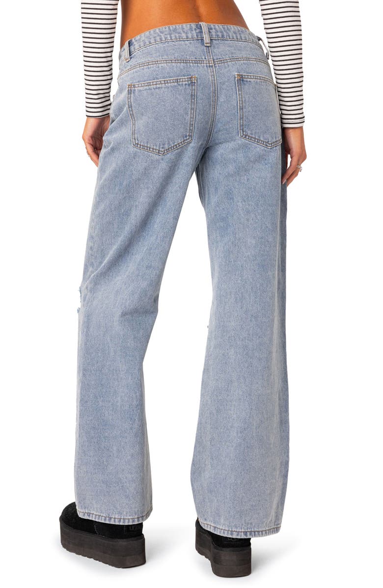 EDIKTED Debbie Ripped Low Rise Wide Leg Jeans, Alternate, color, Light-Blue
