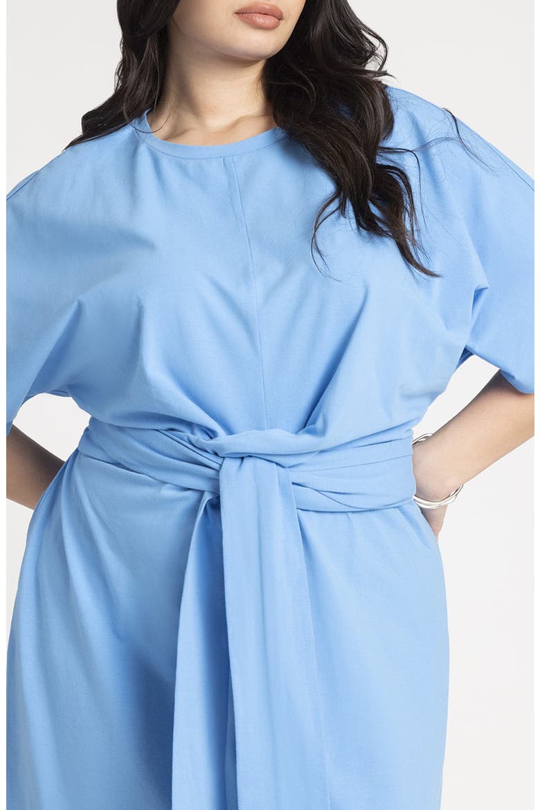 Tie front Flutter Sleeve Midi Sheath Dress, Alternate, color, AZURE BLUE