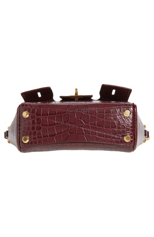 Balenciaga Mini Bel Air Croc Embossed Leather Carry All Tote In Burgundy