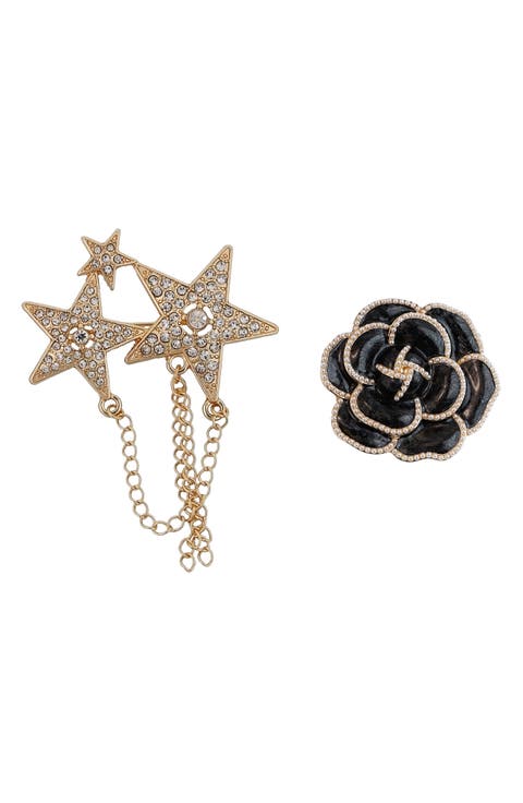 Set of 2 Star and Flower Brooches