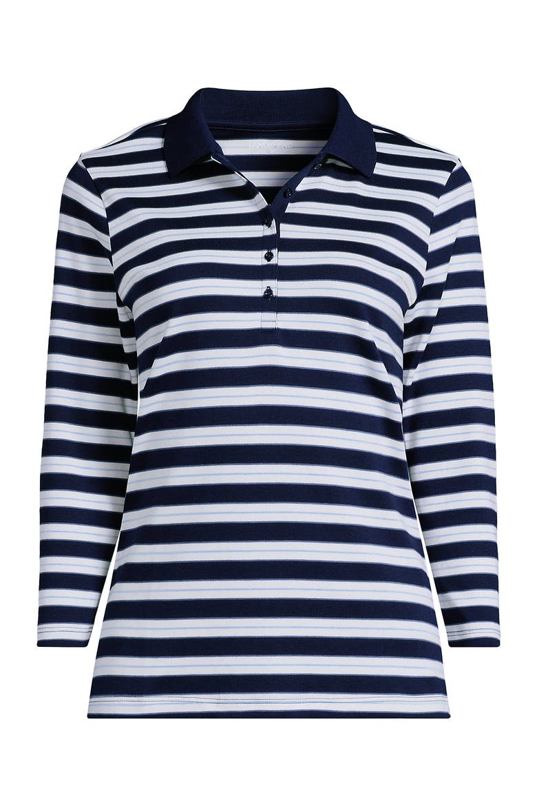 3/4 Sleeve Supima Cotton Polo Shirt, Alternate, color, Deep Sea/Blue Multi Stripe