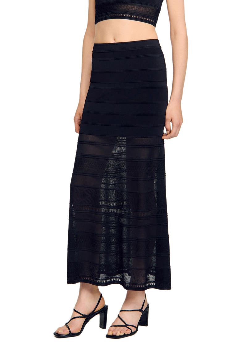 Maxi decorative knit skirt, Alternate, color, Black
