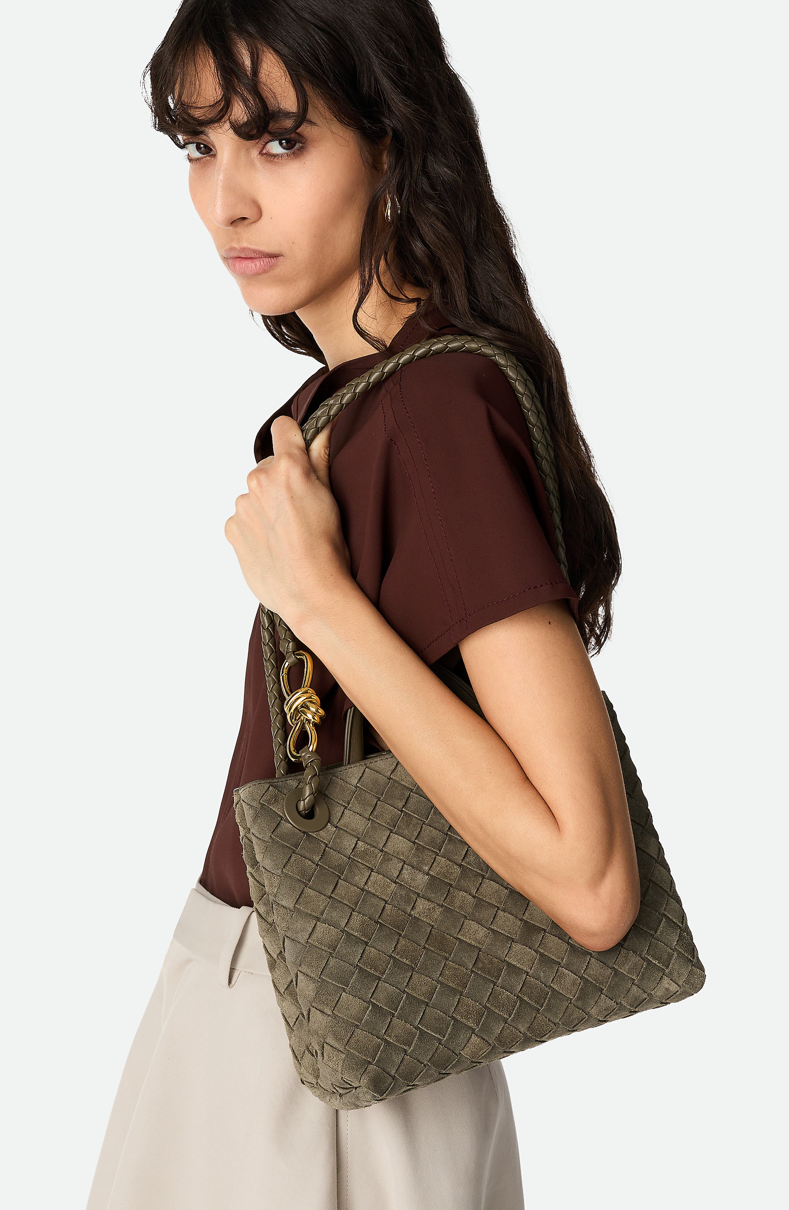 Small Andiamo Intrecciato Suede Shoulder Bag, Alternate, color, 3231 CYPRESS-M B-CYPRESS