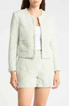 Berry Bouclé Collarless Jacket