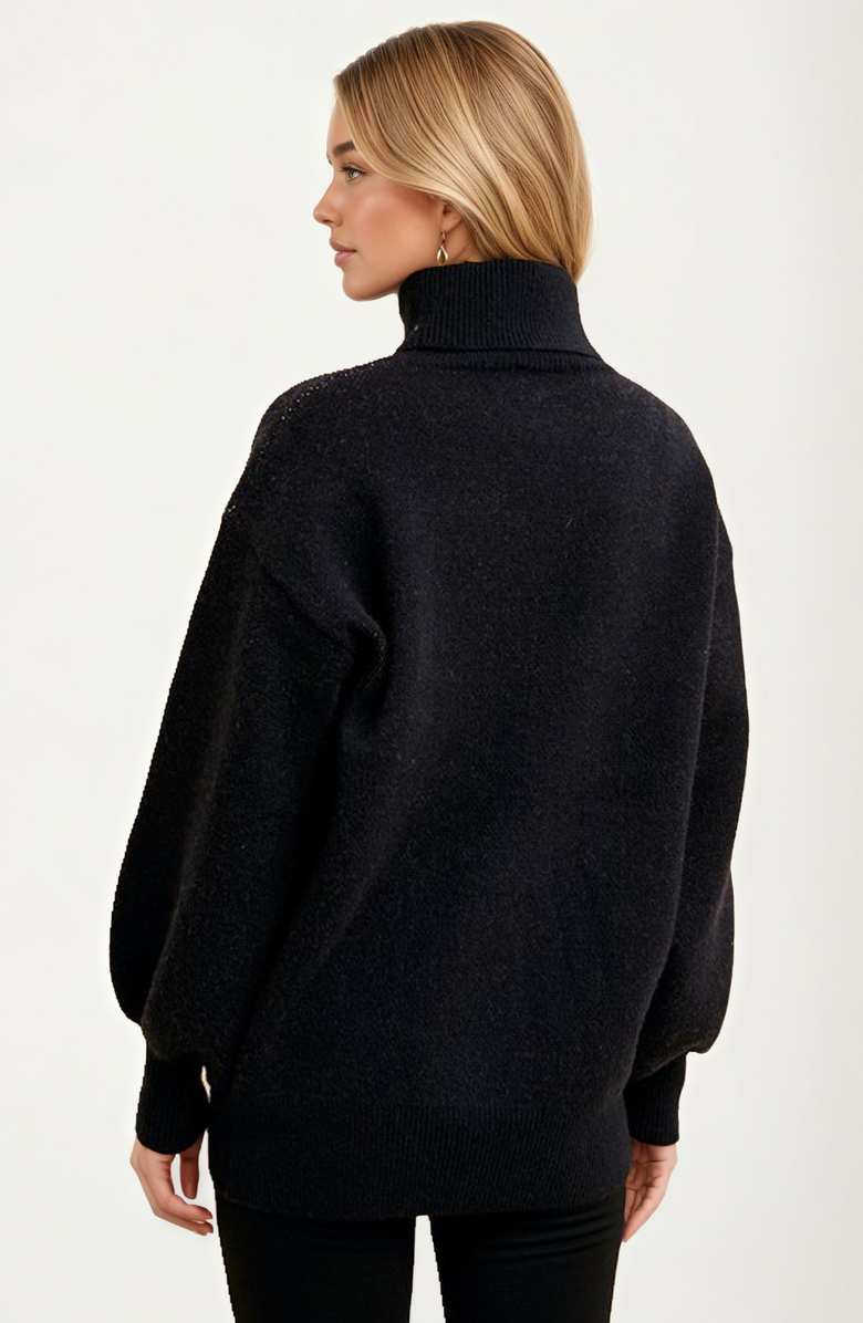 Knit and Lounge Bold Rose Design Turtleneck Sweater, Alternate, color, 