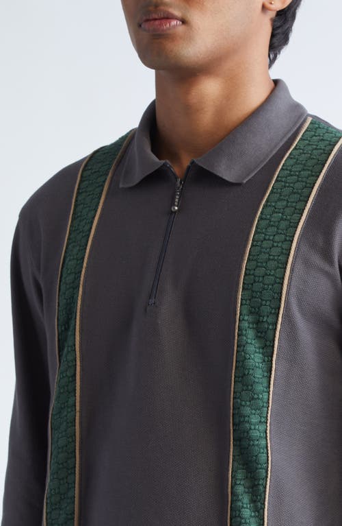 Palmes Mens Charcoal Lace-trim Long-sleeve Cotton Polo Top Xl In Black