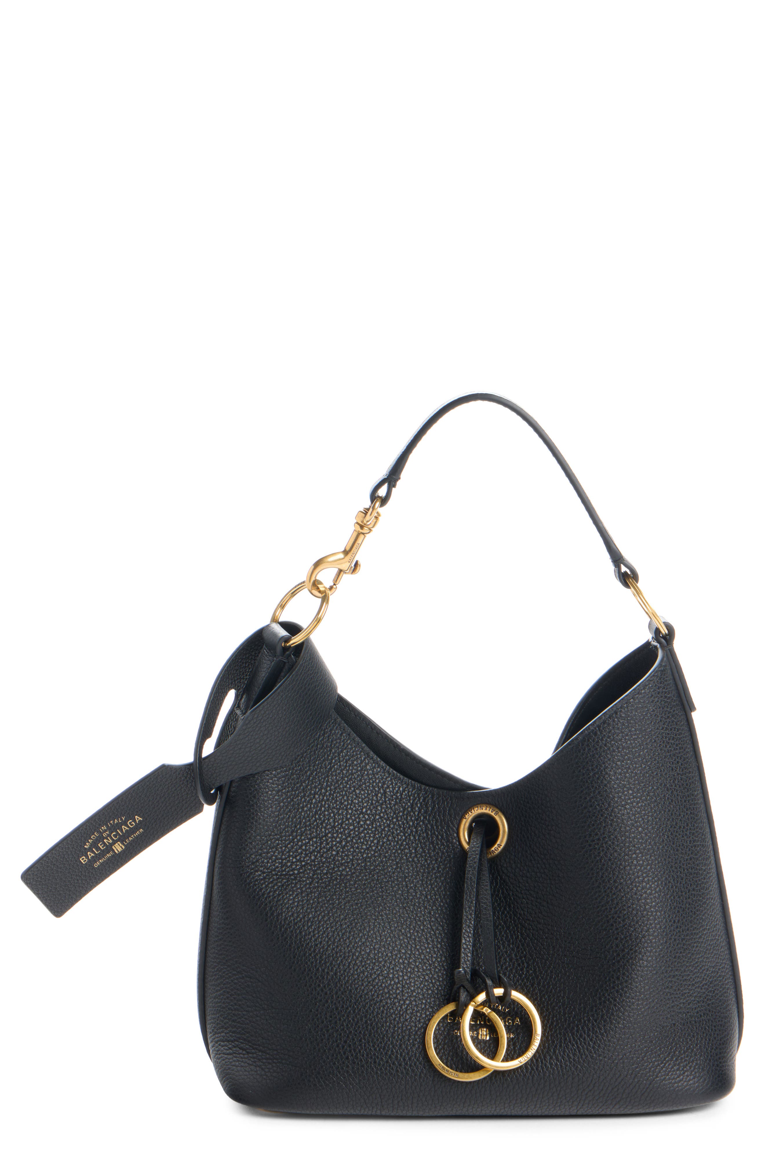 Balenciaga Small Carrie Grained Leather Hobo Bag, Main, color, 1000 Black