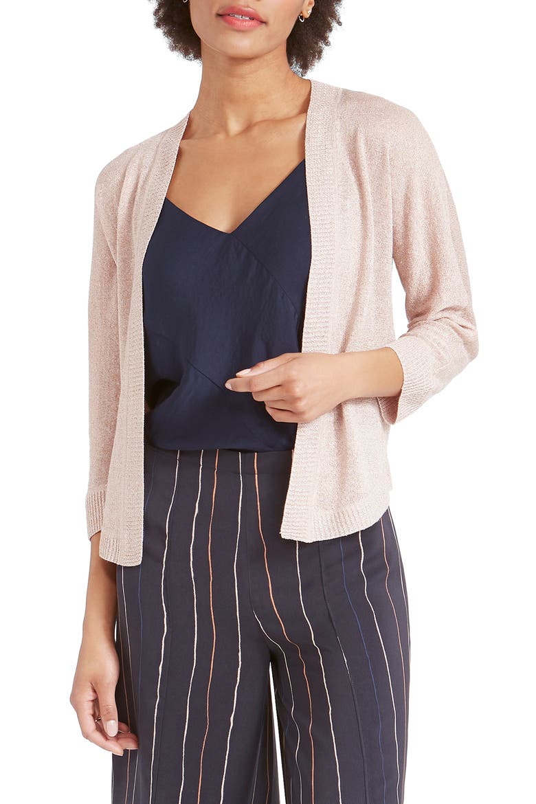 Gleaming Metallic Open Front Cardigan, Main, color, BLEACHED COPPER