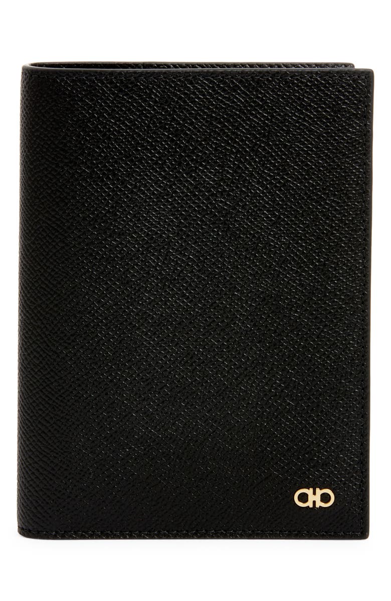 FERRAGAMO Micro Gancio Leather Passport Holder, Main, color, Nero