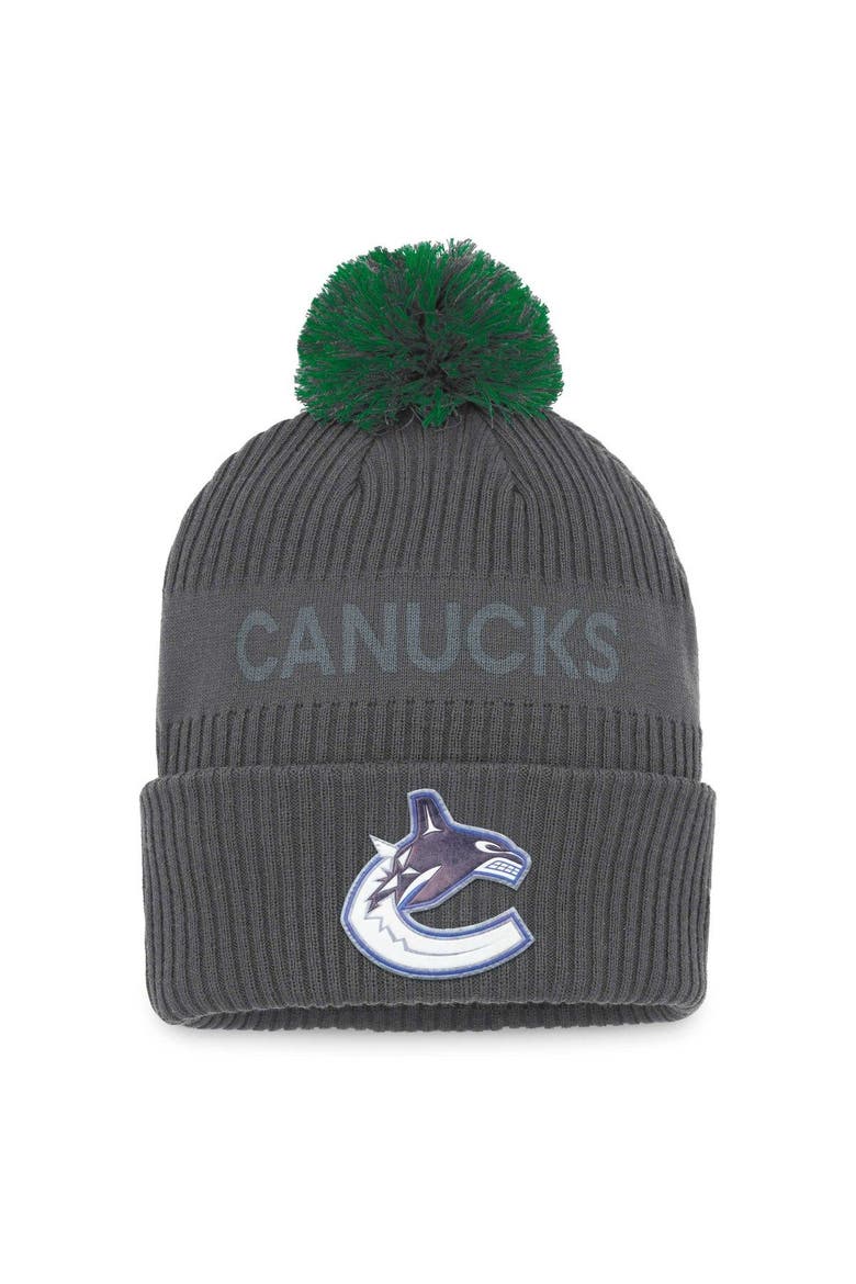 Men's Fanatics Branded Charcoal Vancouver Canucks Authentic Pro Home Ice Cuffed Knit Hat with Pom, Main, color, Charcoal