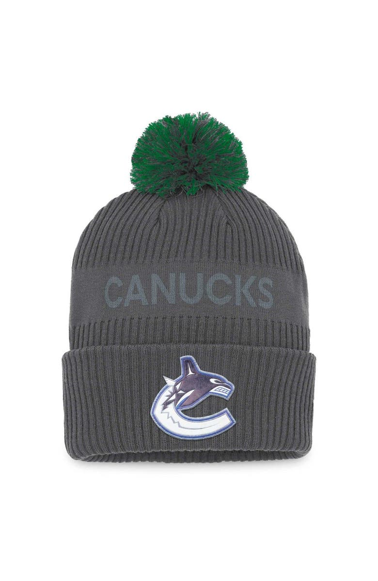 FANATICS Men's Fanatics Branded Charcoal Vancouver Canucks Authentic Pro Home Ice Cuffed Knit Hat with Pom, Main, color, 