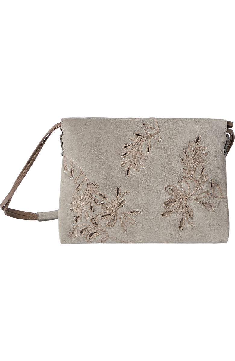 Brunello Cucinelli BC Duo pouch bag with broderie anglaise, Main, color, Light Grey