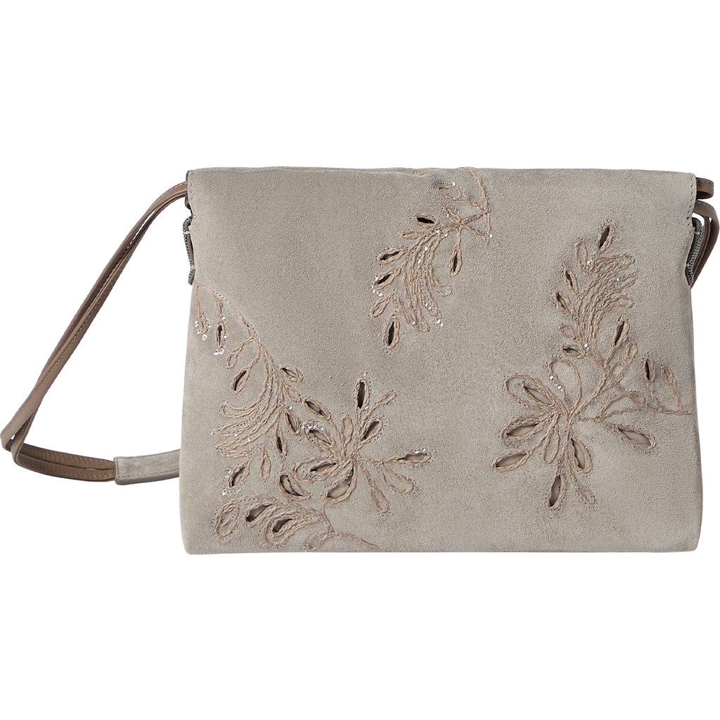 Brunello Cucinelli BC Duo pouch bag with broderie anglaise in Light Grey at Nordstrom