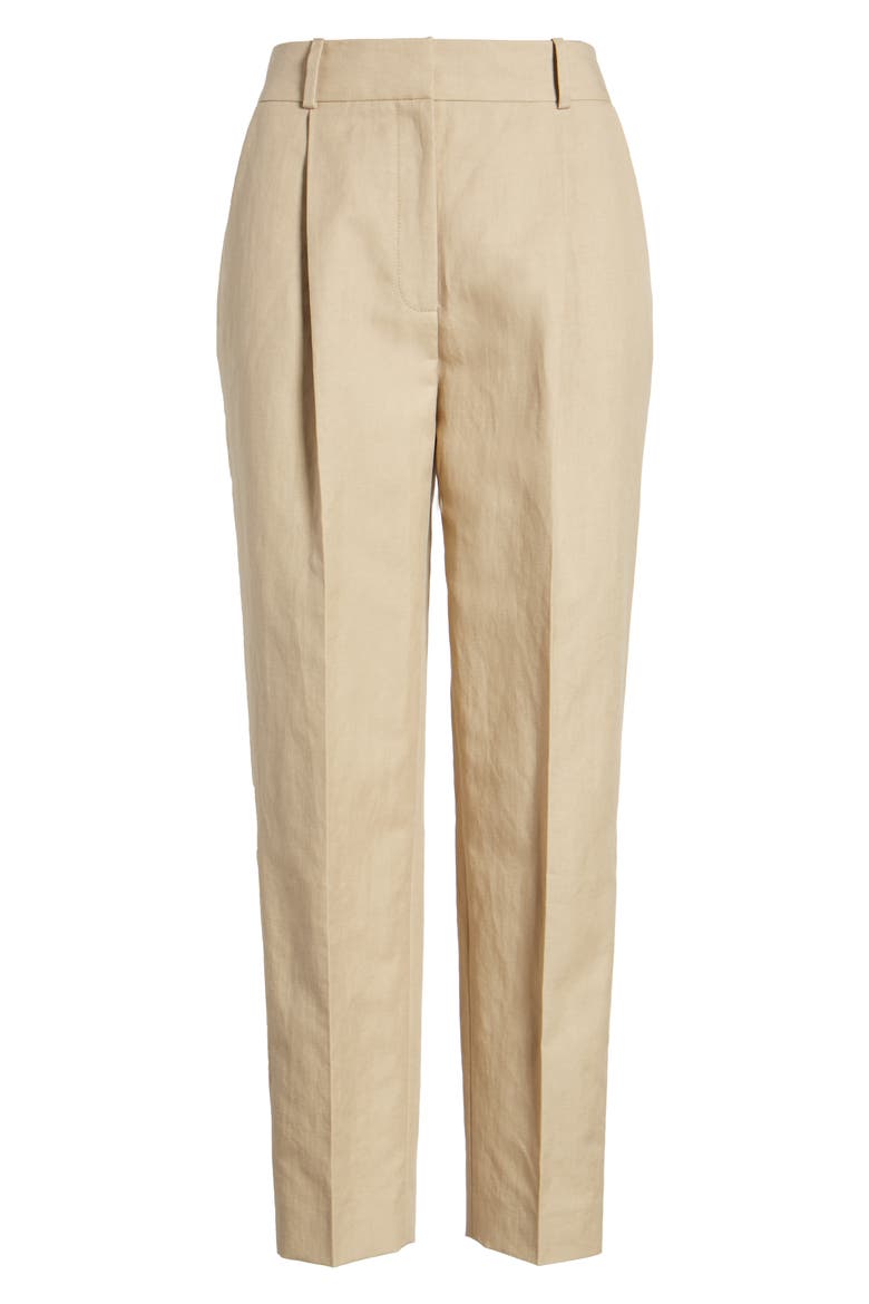 Button Side Crop Linen Blend Pants, Alternate, color, BEIGE HUMUS