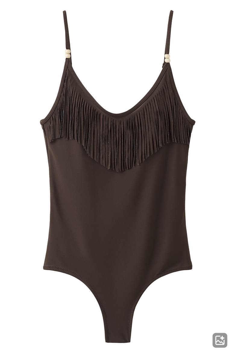 Fringe One-Piece Swimsuit, Alternate, color, BROWN