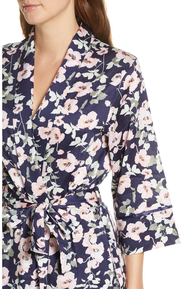 Poppies Cotton Robe, Alternate, color, NAVY
