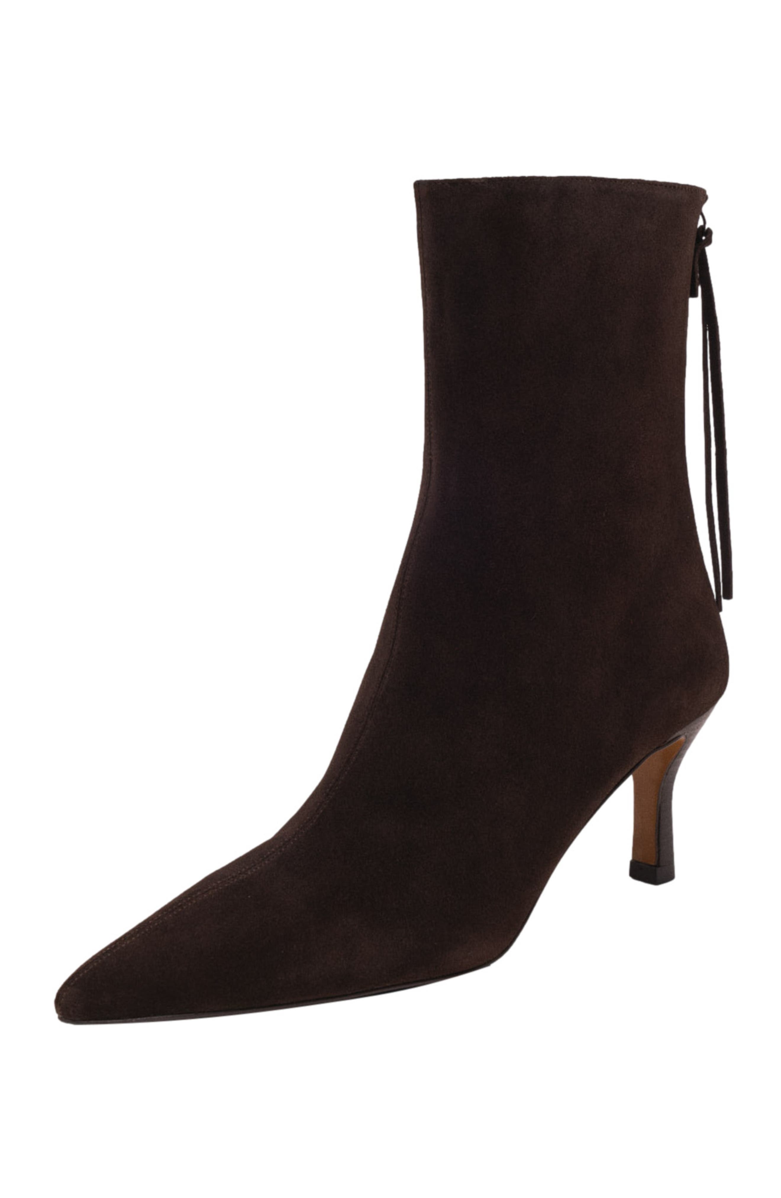 maje Chocolate Brown zipped suede ankle boots, Alternate, color, Dark Brown
