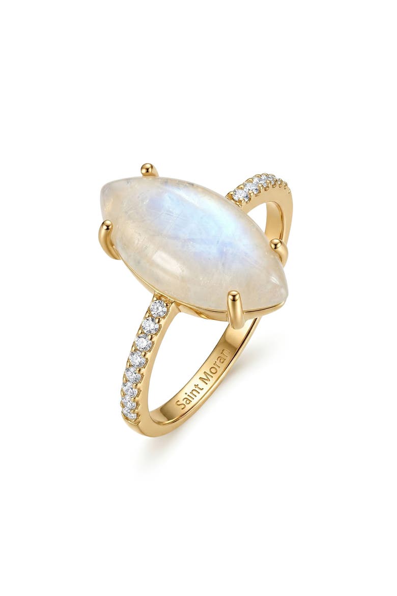 Marquise Cut Moonstone & Cubic Zirconia Pavé Ring, Main, color, WHITE/ GOLD