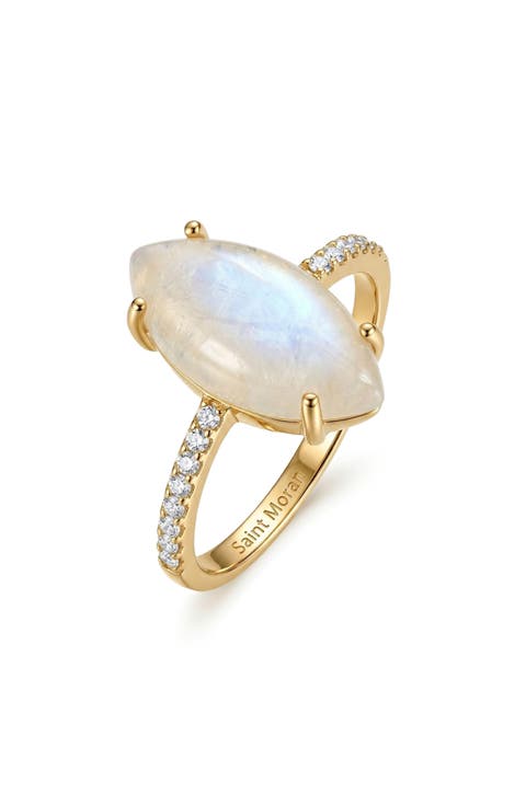 Marquise Cut Moonstone & Cubic Zirconia Pavé Ring